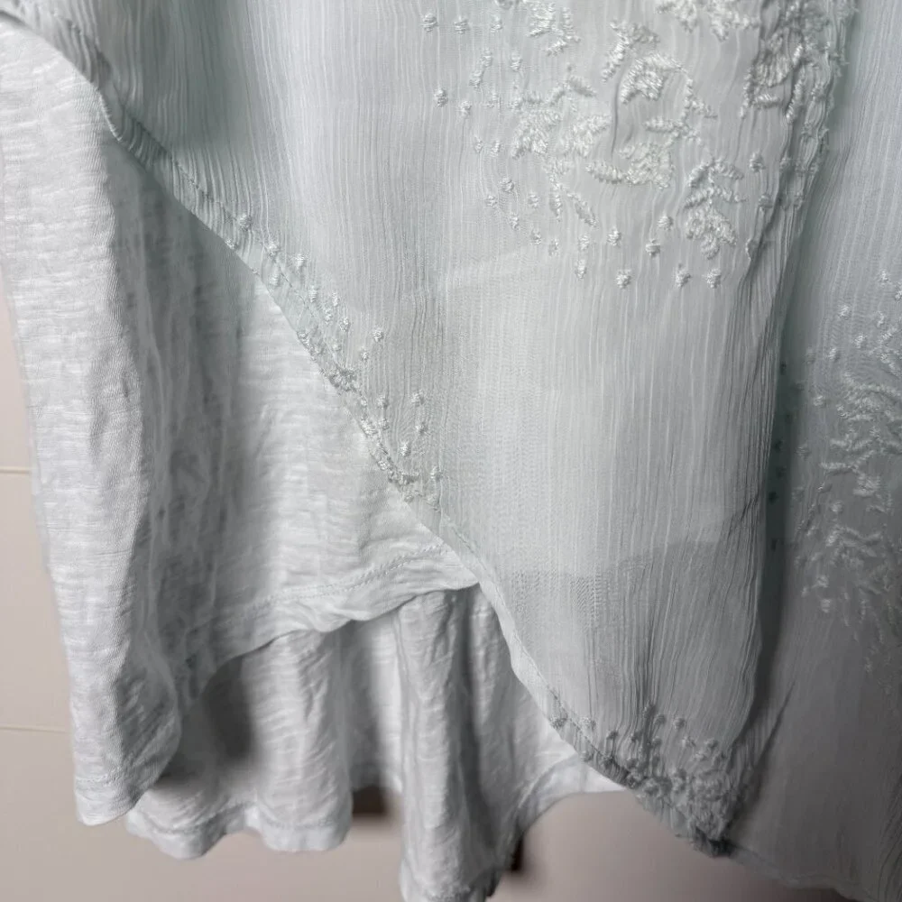 LOGO Lavish Knit Top Asymmetric Hem Embroidery XL- Ice Blue